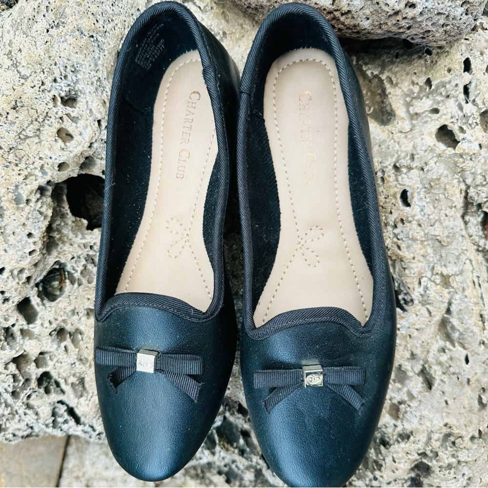 Charter Club Kimii flats black leather Size 5 NWT and box